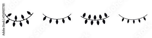 Christmas Lights Garland Silhouette Vector Illustration – Festive Holiday String Lights Decoration, Winter Ornament Design for Seasonal Celebration, Party, or Christmas Decor Art
