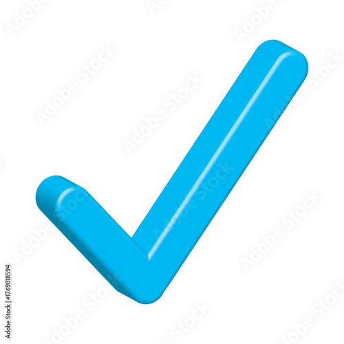 Blue approved 3D glossy check mark icon. Tick symbol in blue color, 3D vector illustration. Accepted check mark icon, vector isolated on white background, EPS 10.