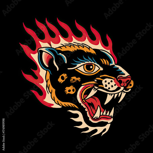 Feline head tattoo illustration made with Generative AI