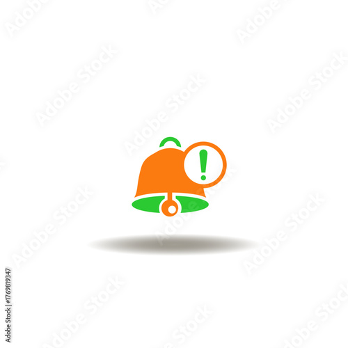 Vector illustration of ring bell and exclamation mark. Symbol of emergency preparedness. Icon of emergency notification.