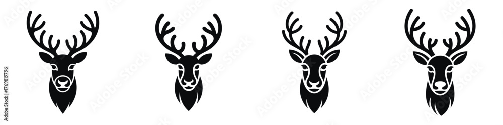 Obraz premium Christmas Reindeer Silhouette Vector Illustration – Elegant Winter Deer Head with Antlers, Festive Wildlife Design for Holiday Greeting, Seasonal Decoration, and Christmas Art