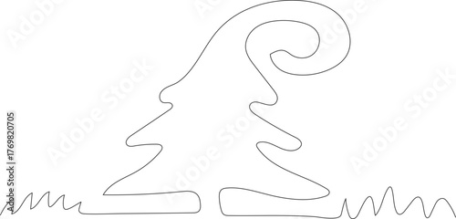 Chritmas tree minimalist one line drawing vector. Drawingration editable stroke. Christmass tree doodle line art