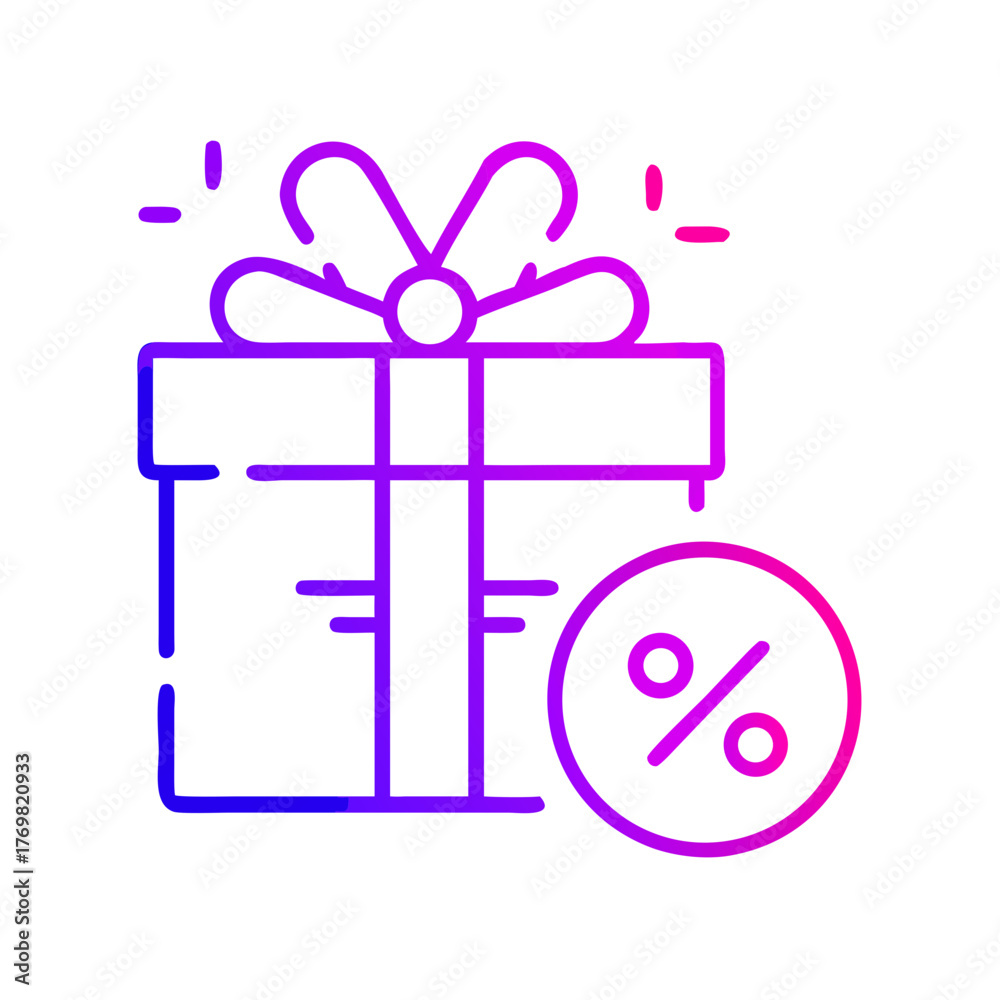 Obraz premium E-commerce icon representing a gift box with a ribbon and percentage sign for promotions and discounts