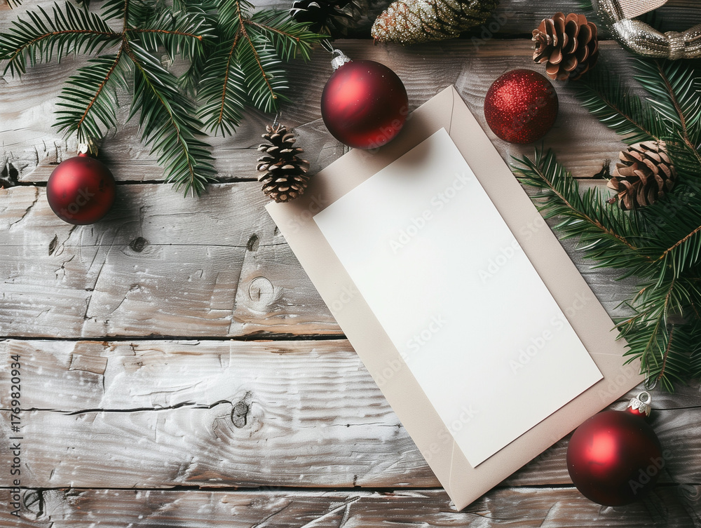 Fototapeta premium Christmas card mockup on festive background