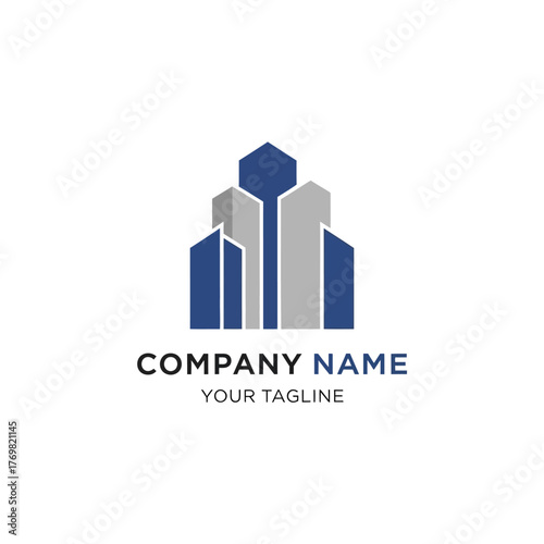 Modern geometric building logo for real estate company.