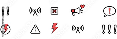 Exclamation Marks Doodle Red Warning Signs Vector Illustration Set Hand Drawn Alert Symbols for Caution, Toxic Risk, and Stop Notifications
