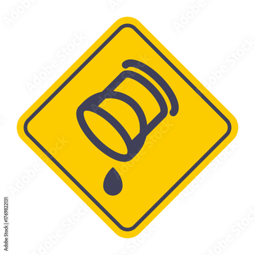 Bucket pouring water black icon on a yellow background. Flat illustration.