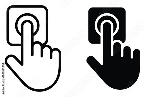 Doorbell Icons Collection Vector Illustration Showing Finger Pressing Button, Ringing Sound Symbol for Home Alert and Security Notification