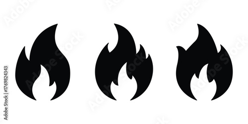 Fire Icon Set Solid Flame Silhouette Vector Design