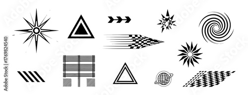Collection of Abstract Geometric Shapes and Graphic Elements in Black and White