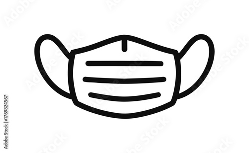 Simple Line Drawing of a Protective Face Mask Isolated on White Background