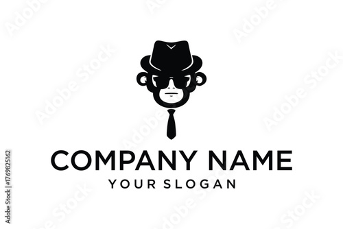 Elegant Monkey Spy Logo with Fedora Hat, Sunglasses, and Tie