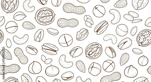 Assorted Nuts Pattern - Walnuts, Almonds, Cashews, Pistachios, and Peanuts.