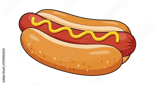 Cartoon Hot Dog with Mustard Topping Illustration.
