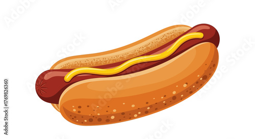 Classic American hot dog with yellow mustard in a bun.