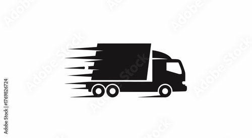 Fast moving delivery truck silhouette icon for logistics.