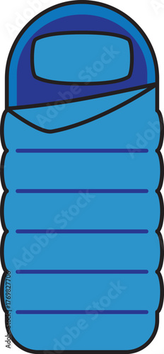 Camping bed roll sleeping mat Blue color icon.