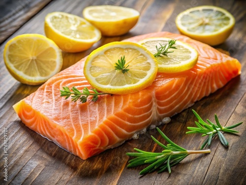 salmon fillet with lemon slices