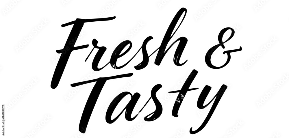 Fototapeta premium Fresh and Tasty handwritten black ink calligraphy on transparent background