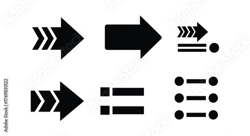 Collection of simple black arrow icons and parallel line symbols