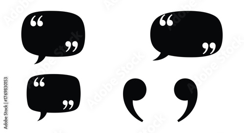 Simple black speech bubbles and quotation marks shown in vector design