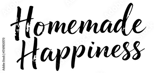 Homemade Happiness handwritten black ink calligraphy on transparent background