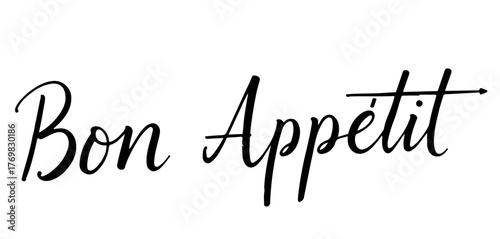 Bon Appétit handwritten black ink calligraphy on transparent background
