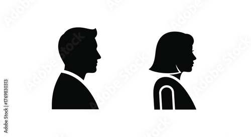 Simple black silhouettes of a man and a woman facing opposite directions
