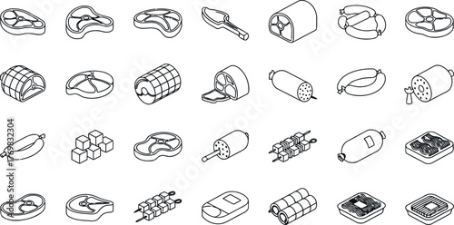 Vector art of collection of meat and sausage icons
