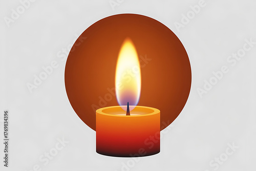 Warm candle flame glows brightly against a rich orange circle, symbolizing hope and remembrance.