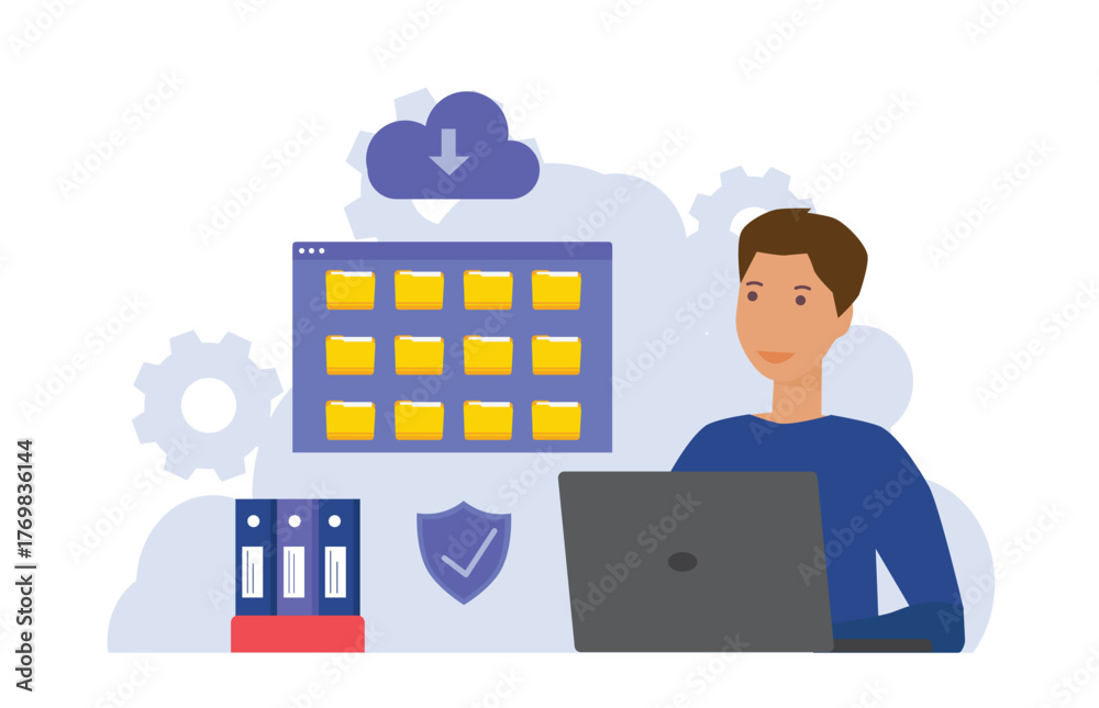 Fototapeta premium File management administration, cloud system, storage, data filing concept, folder, gallery, records, database