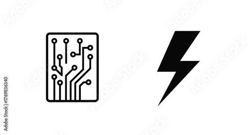 Circuit board with lightning bolt representing power and technology