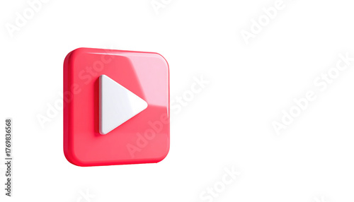 Free Download A 3D red square with rounded edges houses a white play button, against a stark black backdrop - GFXLoad
