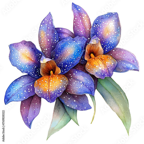 Orchid Flower, watercolor drawing vector, isolated on a white background.