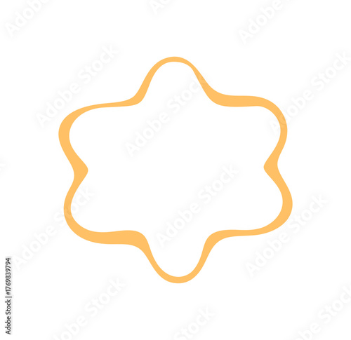 Groovy wavy outline retro abstract frame shape in soft yellow. Graphic border forms a unique y2k line and label, modern background for stylish or vintage creative use.