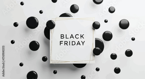 Black friday text on square card with black dots