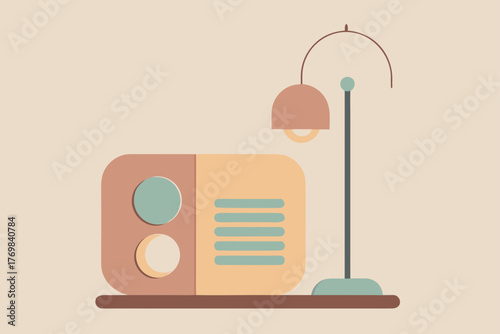 Flat retro radio icon design on a square internet button using vector technology for web communication