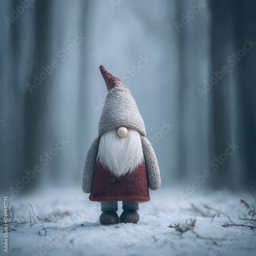 Charming Nordic Felt Santa Gnome Figurine with Blue and Burgundy Wool Clothing and Big Beard