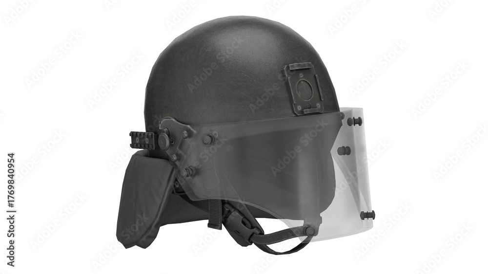 Fototapeta premium Modern black helmet with face shield used in security operations