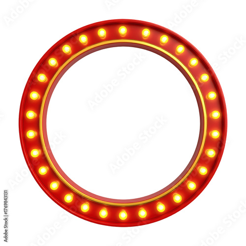 Retro marquee circle frame with glowing bulbs creates vibrant vintage signage and festive entertainment appeal