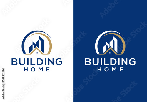 building icon logo design vector with abstract circle frame