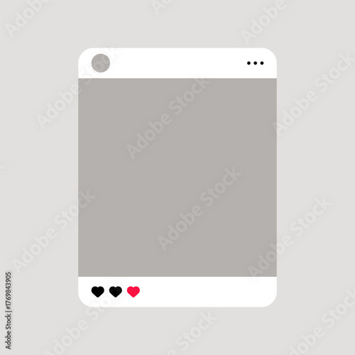 Social media post template mockup with a square photo frame and like icon symbol. Features likes, love, and hearts icons. for social content, and digital marketing visuals