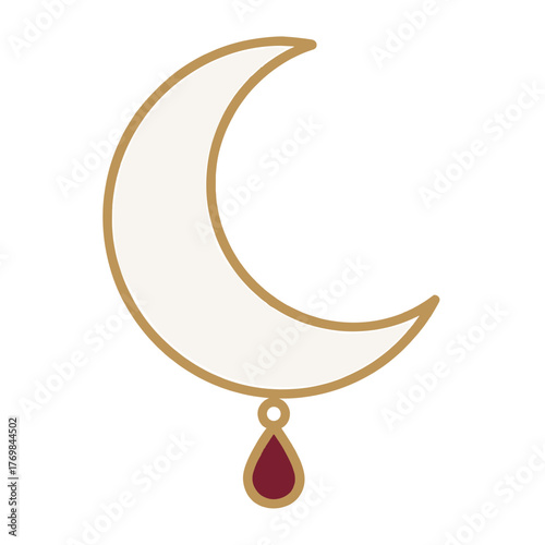 Gilded Crescent Moon with Ornament, Enamel Night Icon