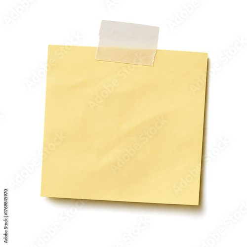 Pastel Yellow Sticky Note with Wrinkled Texture, Transparent Masking Tape, Isolated Shadow