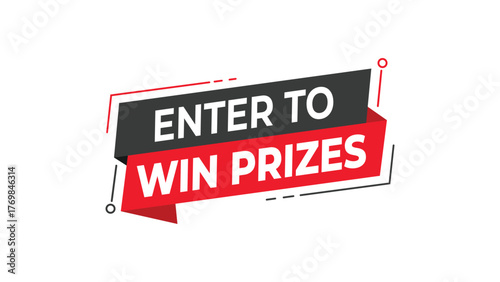 Enter to win prizes banner, red and black geometric speech bubble design, competition and reward campaign label, giveaway promotion concept, isolated vector illustration