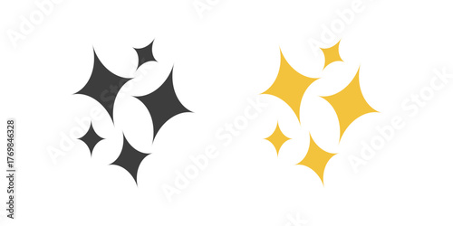 sparkle, glitter, shine, stars sparkles icon set in black and yellow, symbolizing shine, glow, and brightness. for highlights, magic, premium, or enhancement effects