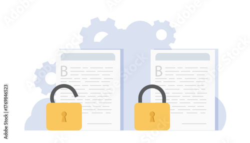 locked or open file via padlock secure as access permission closed or open, security file forbidden, safety personal information