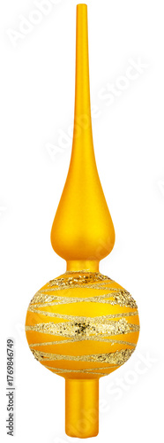 Golden Christmas tree topper ornament isolated on transparent background
