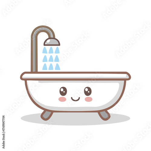 A cute cartoon bathtub with running water
