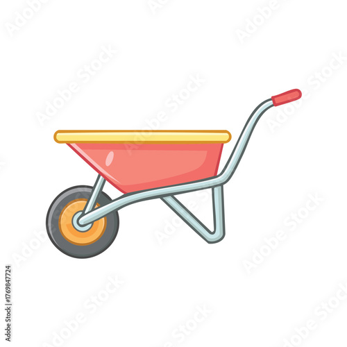 A red wheelbarrow with a single wheel, ideal for gardening or construction